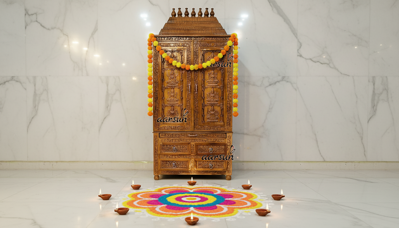 Wooden Mandir with Unique Craft Design